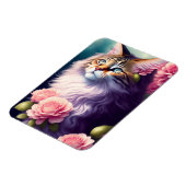 Cute Maine Coon Cat Face & Flower Magneet (Linkerzijde)