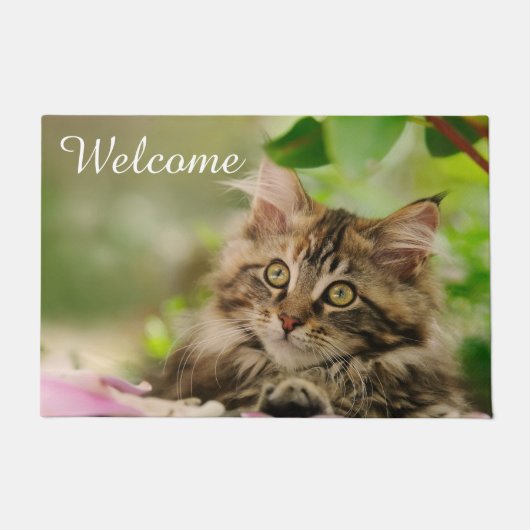 Cute Maine Coon Cat Kitten Foto op Entry Welcome Deurmat (Voorkant)