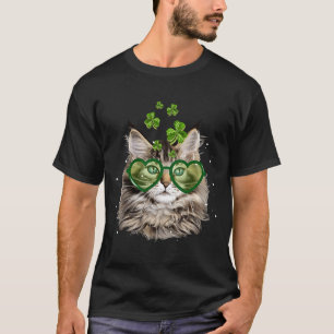 Cute Maine Coon Cat St Patrick's Day Decor Cat T-shirt