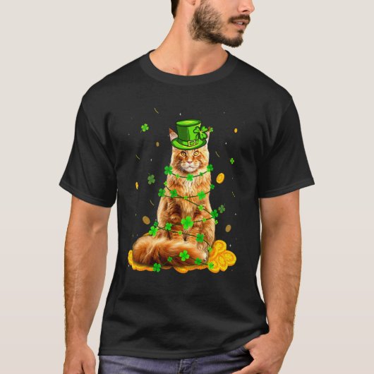 Cute Maine Coon Cat St Patricks Day Irish Shamrock T-shirt (Voorkant)