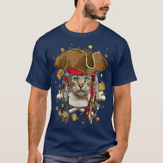 Cute Maine Coon Pirate Skeleton Halloween T-shirt