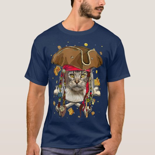 Cute Maine Coon Pirate Skeleton Halloween T-shirt (Voorkant)