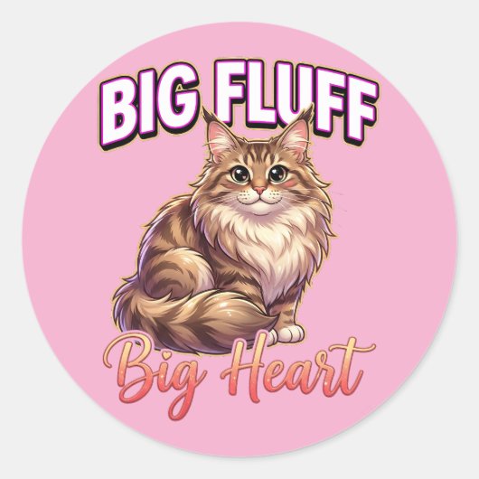 Cute Maine Coon Valentine – Big Fluff Big Heart Ronde Sticker (Voorkant)