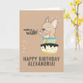 Cute Make a Wish Dog Cartoon Cake Happy Birthday Kaart (Gele Bloem)