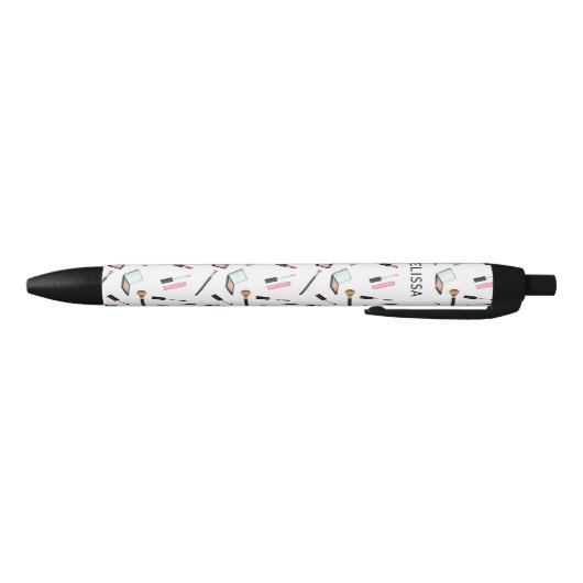 Cute Makeup Theme Pattern & Custom Name Zwarte Inkt Pen (Bodem)