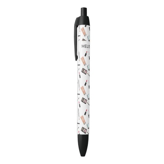 Cute Makeup Theme Pattern & Custom Name Zwarte Inkt Pen (Top (Verticaal))
