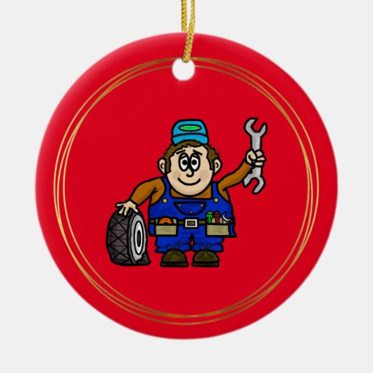 Cute Male Automotive Mechanic Kerstannament Keramisch Ornament (Voorkant)