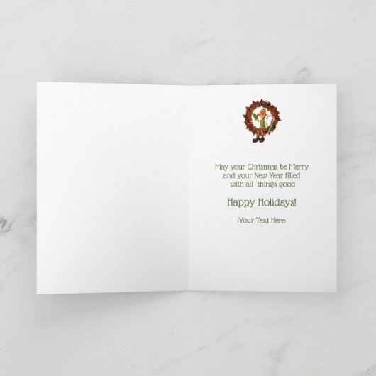 Cute Male Elf op Wreate Kerstfeestdag Kaart (Binnen)