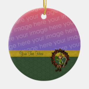 Cute Male Elf Wreath Holiday Foto Ornament