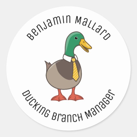 Cute Mallard Duck White Collar Necktie Manager Ronde Sticker (Voorkant)