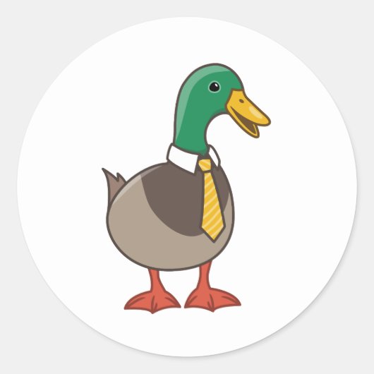 Cute Mallard Duck White Collar Necktie Ronde Sticker (Voorkant)