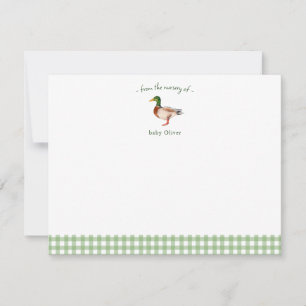 Cute Mallard Gingham Rand Baby Bedankt kaart
