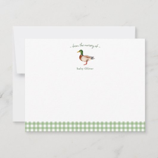 Cute Mallard Gingham Rand Baby Bedankt kaart (Voorkant)