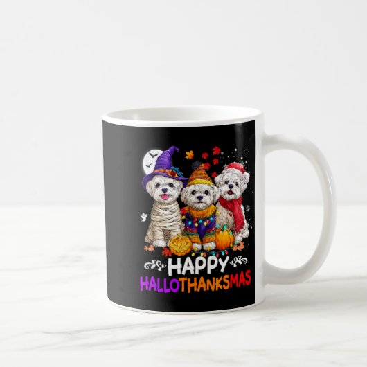 Cute Maltese Dog Hallothanksmas Halloween Thanksgi Koffiemok (Rechts)