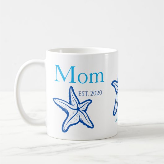 Cute mam Blue Starfish Beachy Coffee Mok (Links)