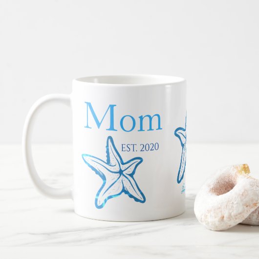 Cute mam Blue Starfish Beachy Coffee Mok (Met donut)