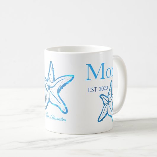 Cute mam Blue Starfish Beachy Coffee Mok (Voorkant rechts)