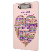 Cute Mam Moederdag Word Art Heart, gepersonaliseer Klembord (Links)