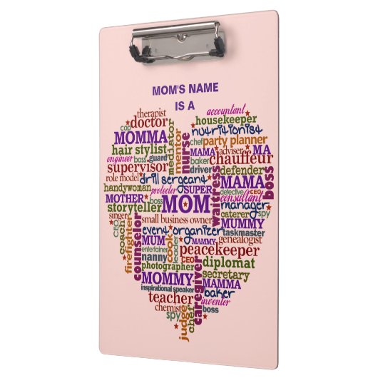 Cute Mam Moederdag Word Art Heart, gepersonaliseer Klembord (Links)