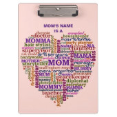 Cute Mam Moederdag Word Art Heart, gepersonaliseer Klembord (Voorkant)