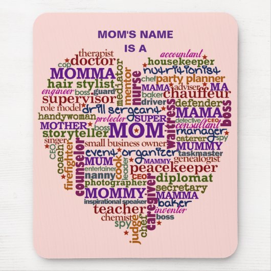 Cute Mam Moederdag Word Art Heart, gepersonaliseer Muismat (Voorkant)