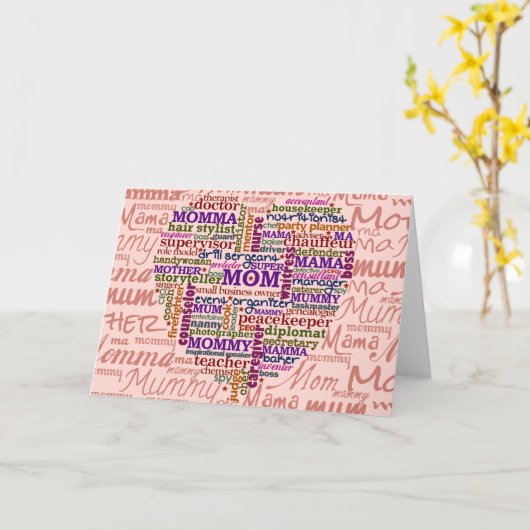 Cute Mam Moederdag Word Art Heart Kaart (Gele Bloem)