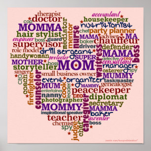 Cute Mam Moederdag Word Art Heart Poster