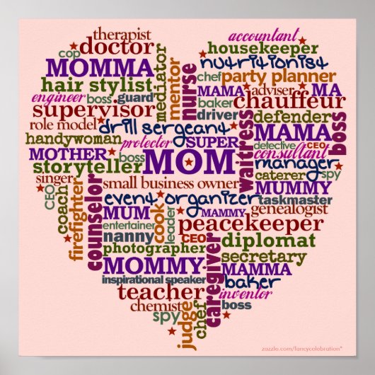 Cute Mam Moederdag Word Art Heart Poster (Voorkant)