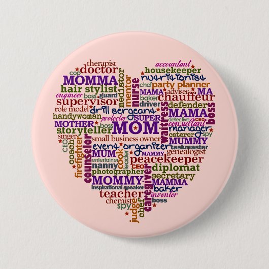 Cute Mam Moederdag Word Art Heart Ronde Button 7,6 Cm (Voorkant)
