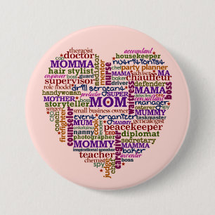 Cute Mam Moederdag Word Art Heart Ronde Button 7,6 Cm