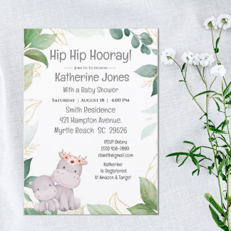 Cute mama Baby Hippo Greeney Baby shower Kaart