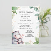Cute mama Baby Hippo Greeney Baby shower Kaart (Staand voorkant)