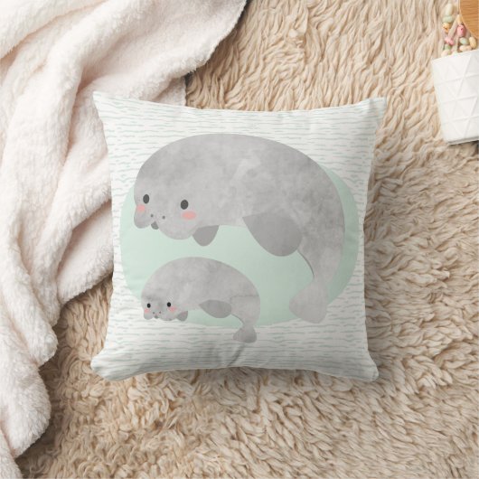 Cute Mama & Baby Manatee Waves Nursery Pillow Kussen (Deken)