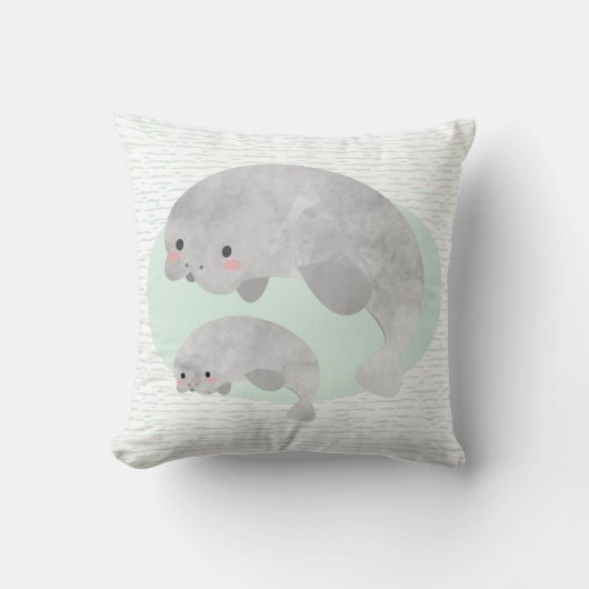 Cute Mama & Baby Manatee Waves Nursery Pillow Kussen (Voorkant)