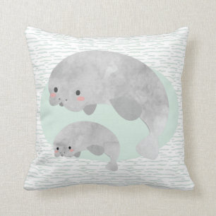 Cute Mama & Baby Manatee Waves Nursery Pillow Kussen