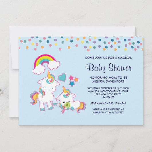 Cute Mama & Baby Unicorn Magical Baby shower Kaart (Voorkant)