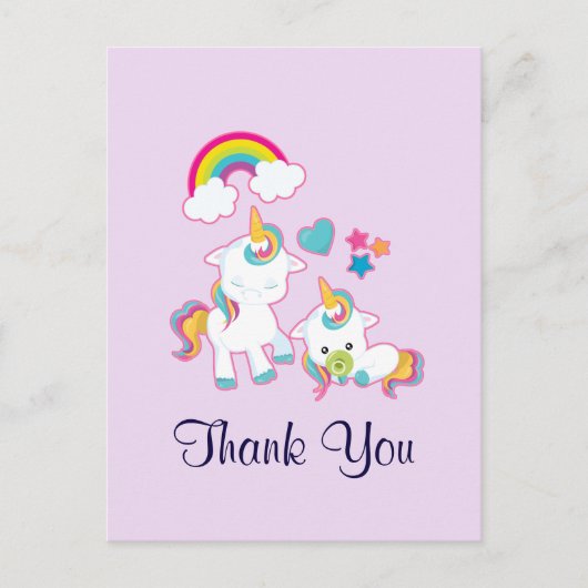 Cute Mama & Baby Unicorn Magical Bedankt Briefkaart (Voorkant)