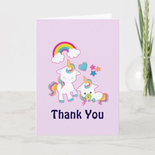 Cute Mama & Baby Unicorn Magical Bedankt Kaart (Voorkant)
