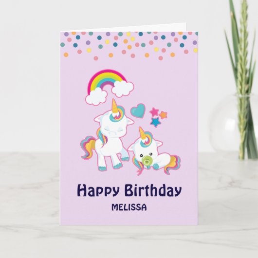 Cute Mama & Baby Unicorn Magical Birthday Kaart (Voorkant)