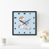 Cute Mama & Baby Unicorn Magical Illustration Vierkante Klok (Huis)