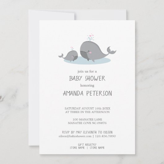 Cute Mama & Baby Whales Blue Chevron Baby shower Kaart (Voorkant)