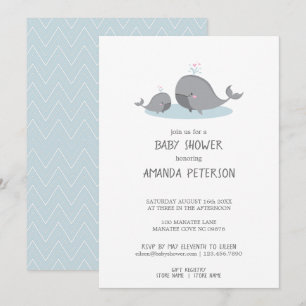 Cute Mama & Baby Whales Blue Chevron Baby shower Kaart