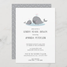 Cute Mama & Baby Whales Blue Chevron Gender onthul