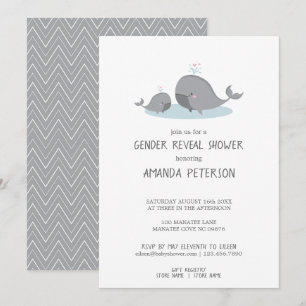 Cute Mama & Baby Whales Blue Chevron Gender onthul Kaart