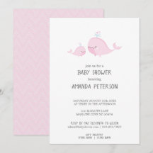 Cute Mama & Baby Whales Pink Chevron Baby shower