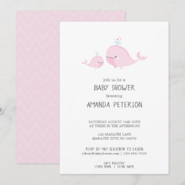 Cute Mama & Baby Whales Pink Chevron Baby shower Kaart