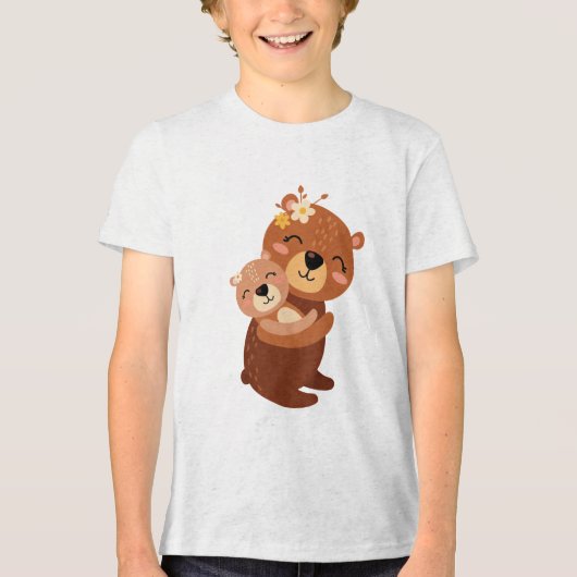 Cute Mama Bear Hugging Baby Cub Illustration Tri-Blend Shirt (Voorkant)