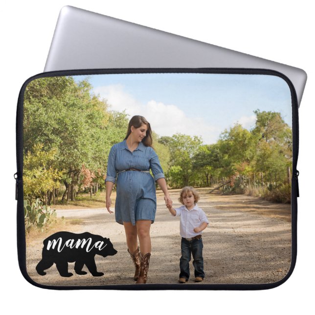 Cute Mama Beer Silhouette met persoonlijke foto Laptop Sleeve (Voorkant)
