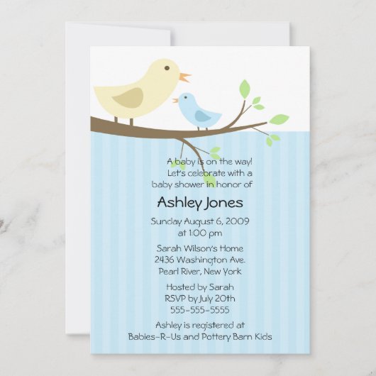 Cute Mama Bird & Baby Boy Baby shower Kaart (Voorkant)