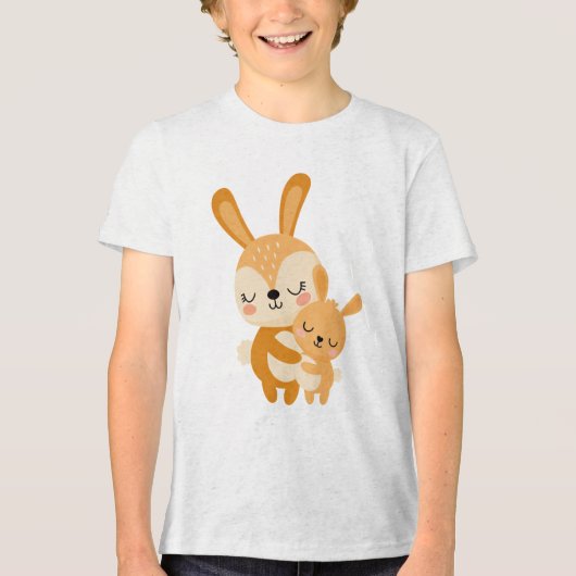 Cute Mama Bunny Hugging Baby Bunny Illustration Tri-Blend Shirt (Voorkant)